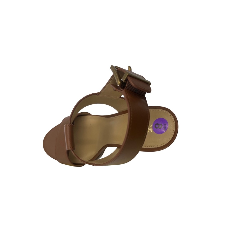 Michael Michael Kors Becker T-Strap Leather Sandals Luggage Brown 8M  JLA6UP - Picture 4 of 6